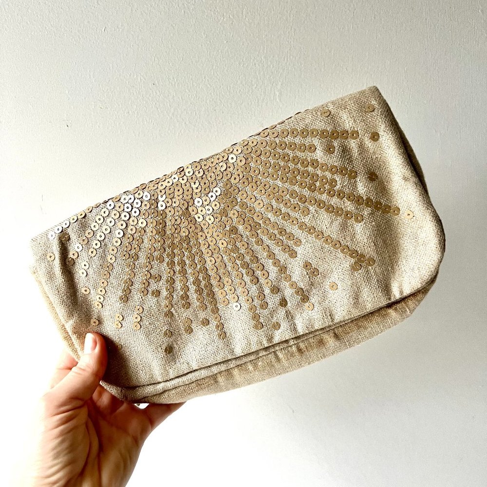 Talbots Holiday Sparkly Gold Sequin Clutch Bag Purse